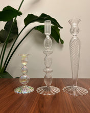 Load image into Gallery viewer, Clear Festive Glass Candlestick Holders