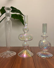 Load image into Gallery viewer, Clear Festive Glass Candlestick Holders