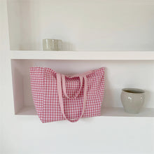 Load image into Gallery viewer, Gingham Checkered Tote Bag made of Cotton
