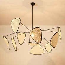 Load image into Gallery viewer, Leaf Grid Screen Cannage Natural Pendant Light