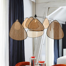 Load image into Gallery viewer, Leaf Grid Screen Cannage Natural Pendant Light
