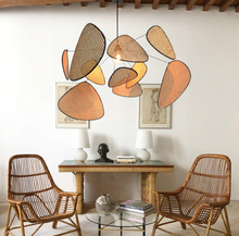 Load image into Gallery viewer, Leaf Grid Screen Cannage Natural Pendant Light