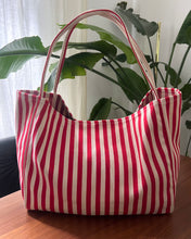 Load image into Gallery viewer, Striped Summer Canvas Jute Tote Bag
