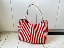 Load image into Gallery viewer, Striped Summer Canvas Jute Tote Bag
