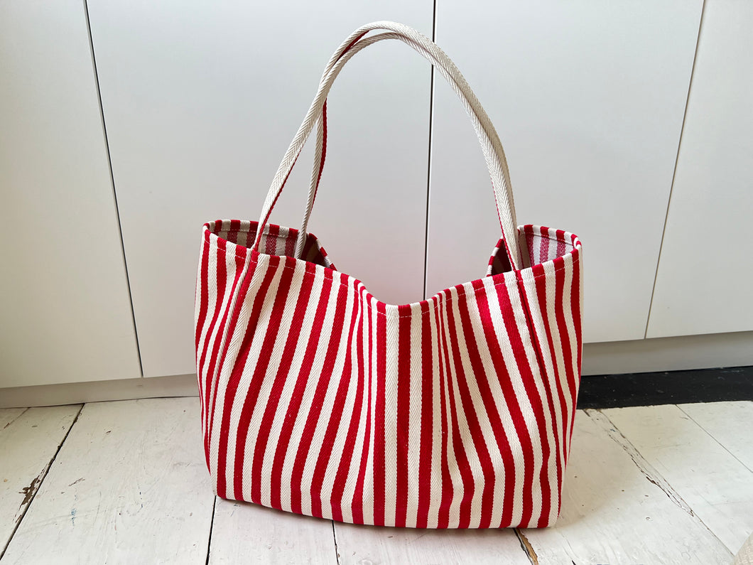 Striped Summer Canvas Jute Tote Bag