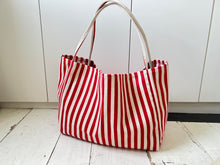 Load image into Gallery viewer, Striped Summer Canvas Jute Tote Bag

