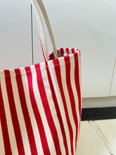 Load image into Gallery viewer, Striped Summer Canvas Jute Tote Bag
