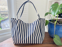 Load image into Gallery viewer, Striped Summer Canvas Jute Tote Bag
