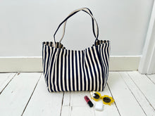 Load image into Gallery viewer, Striped Summer Canvas Jute Tote Bag
