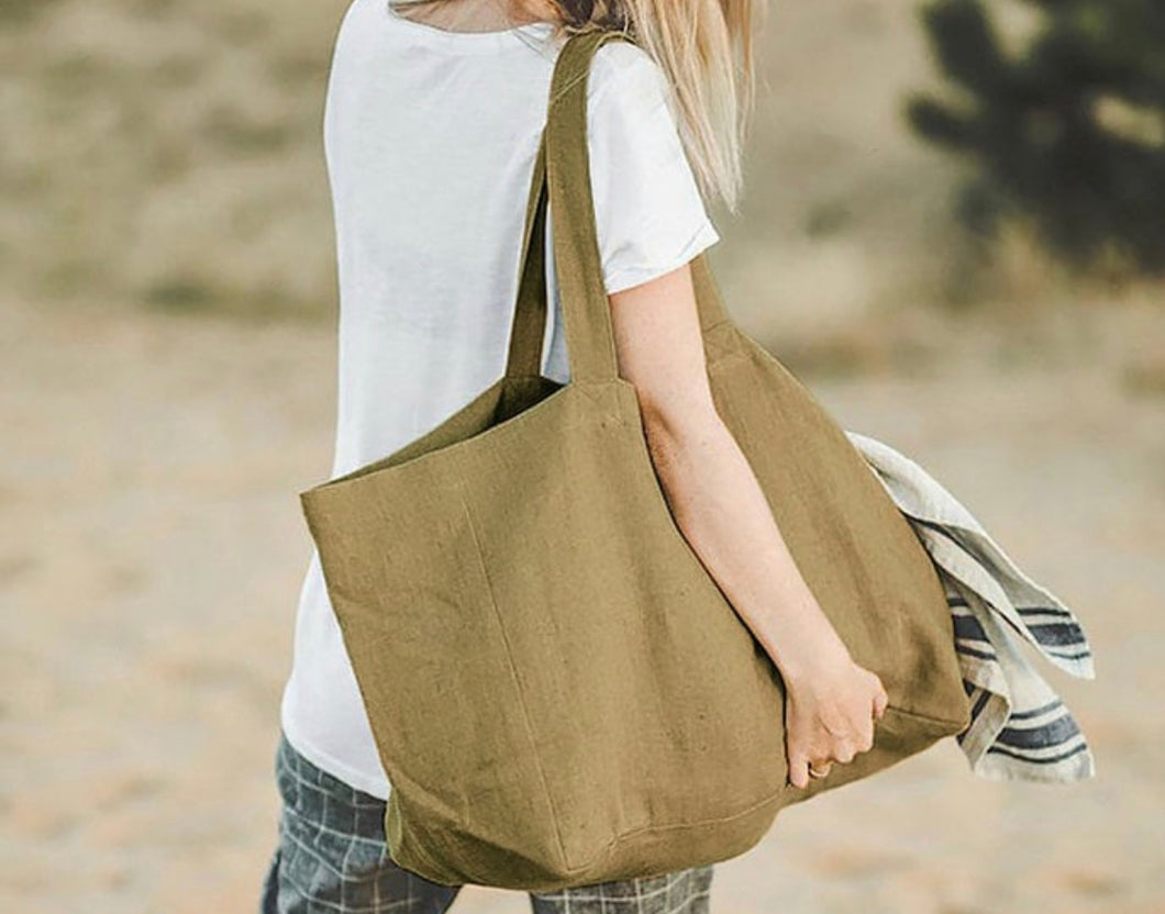 Handmade Large Linen Tote Bag les oreves