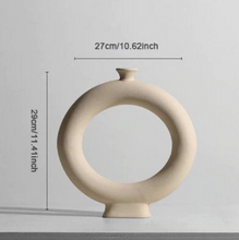 Load image into Gallery viewer, Nordic minimalist ceramic vase ornaments dried flower flower arrangement Donut Ring Vase Cream/Off White Color
