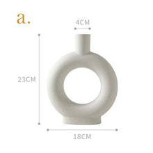 Load image into Gallery viewer, Nordic Donut Ring Vase White Ornaments dried flower arrangement creative art living room TV cabinet desktop decoration white ring vase
