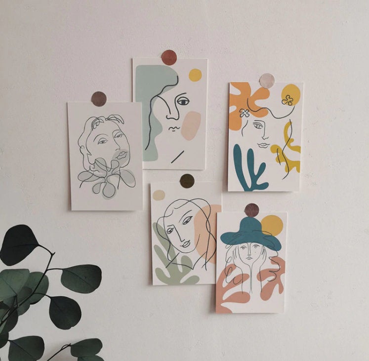 5 x Art Postcards with Nordic Abstract Illustrations
