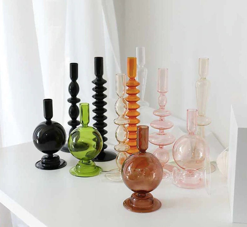 Colorful Abstract Glass Candlestick Holders