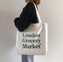 Load image into Gallery viewer, London Grocery Market Canvas Jute Bag High Quality Reusable Shopping Bag Cotton Tote Bag
