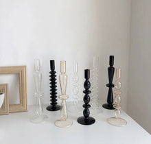 Load image into Gallery viewer, Black and White Abstract Glass Candlestick Holders
