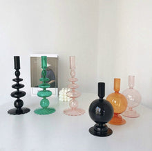 Load image into Gallery viewer, Colorful Abstract Glass Candlestick Holders
