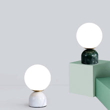 Load image into Gallery viewer, Nordic Marble Led Table Lamp Milky Glass Ball Bed Side Lamp Light living room designer bedroom bedside home decoration white, green or black
