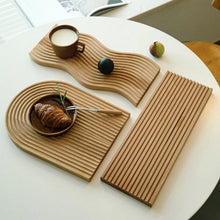 Load image into Gallery viewer, Ripple Surface Wooden Serving Tray Placemat Bread Fruits Sushi Curve Cutting Board Decor Solid Wood
