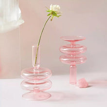 Load image into Gallery viewer, Pink Glass Nordic Glass Small Vases and Candle Holder Flower Arrangements Decoration Art Nordic Interior Decor Design dif. styles and shapes
