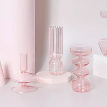 Load image into Gallery viewer, Pink Glass Nordic Glass Small Vases and Candle Holder Flower Arrangements Decoration Art Nordic Interior Decor Design dif. styles and shapes
