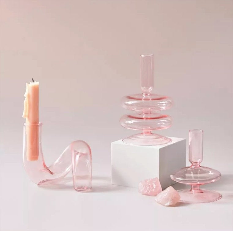 Pink Glass Nordic Glass Small Vases and Candle Holder Flower Arrangements Decoration Art Nordic Interior Decor Design dif. styles and shapes