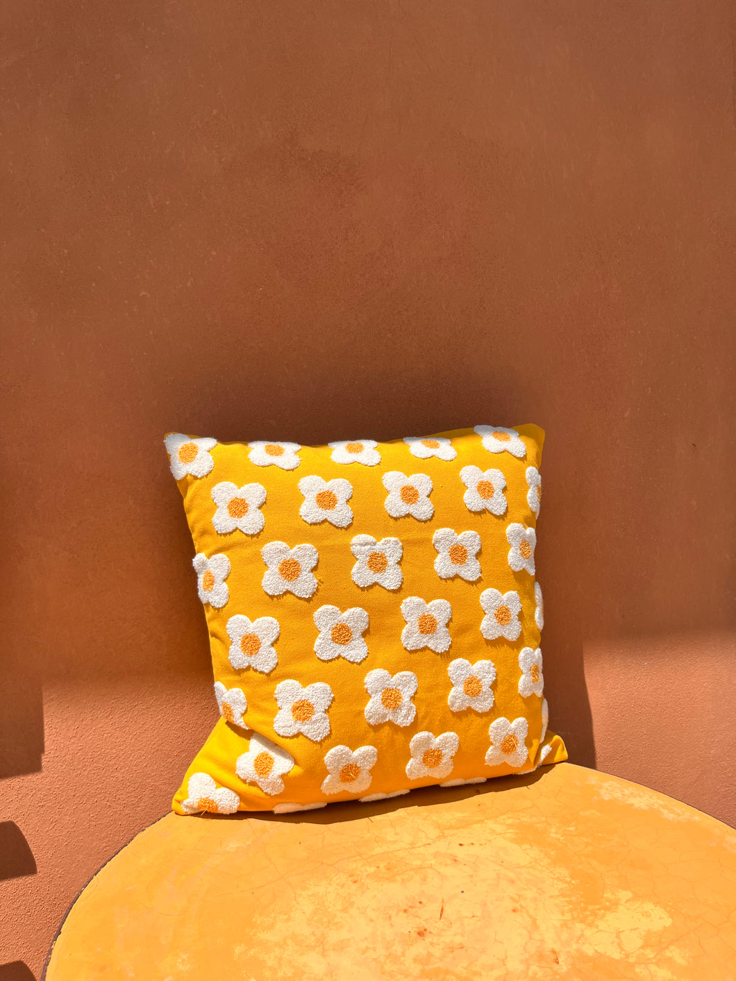 Yellow Daisy Flower Cotton Cushion Cover