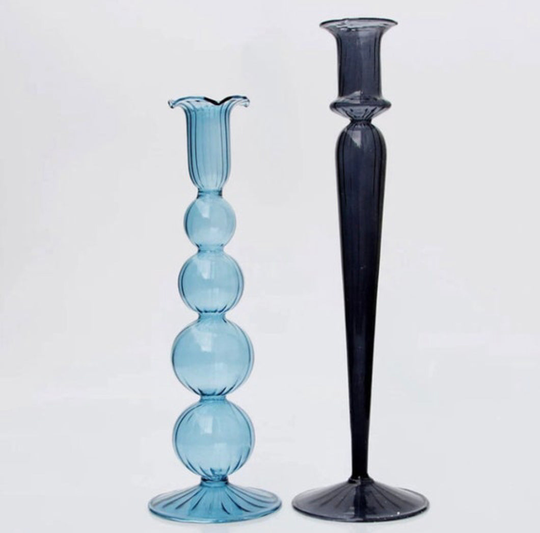Colourful Abstract Glass Candlestick Holders