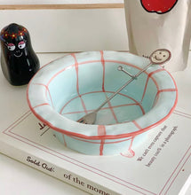 Load image into Gallery viewer, Hand painted checkered ceramic bowl
