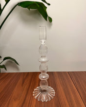 Load image into Gallery viewer, Clear Festive Glass Candlestick Holders
