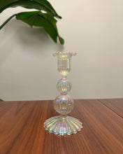 Load image into Gallery viewer, Clear Festive Glass Candlestick Holders
