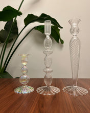 Load image into Gallery viewer, Clear Festive Glass Candlestick Holders
