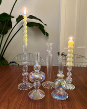 Load image into Gallery viewer, Clear Festive Glass Candlestick Holders

