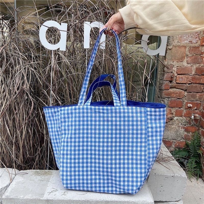 Gingham Checkered Tote Bag made of Cotton