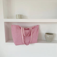 Load image into Gallery viewer, Gingham Checkered Tote Bag made of Cotton
