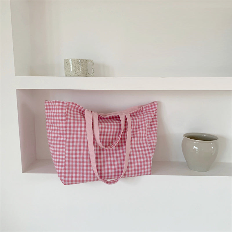 Gingham Checkered Tote Bag made of Cotton – les orêves
