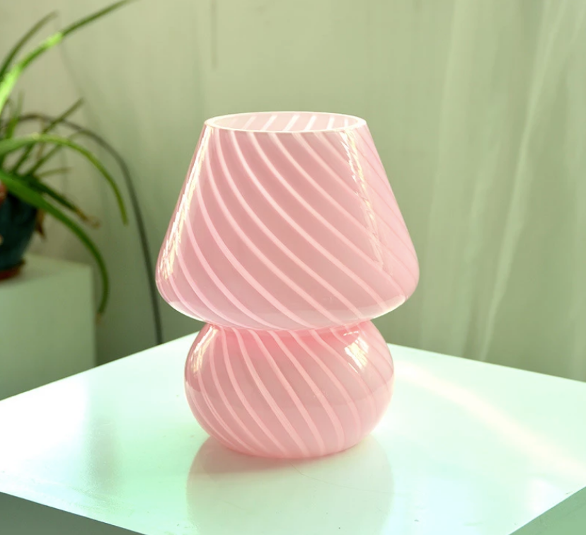 Pink Small Mushroom Swirled Glass Table Lamp